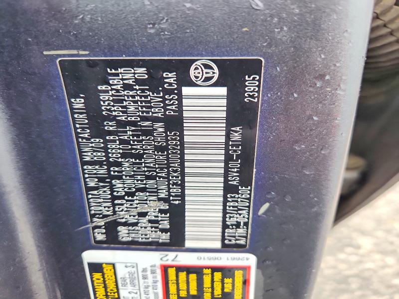 2010 Toyota Camry მანქანა იყიდება აუქციონზე, vin: 4T1BF3EK3AU032935, აუქციონის ნომერი: 54367846