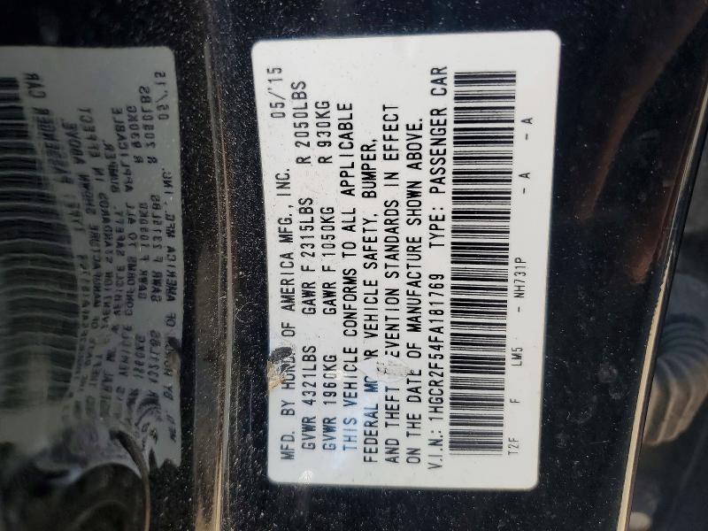 Auction sale of the 2015 Honda Accord, vin: 1HGCR2F54FA181769, lot number: 54226756