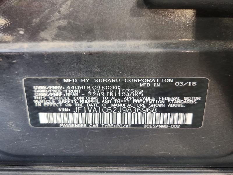 Продаж на аукціоні авто 2018 Subaru Wrx, vin: JF1VA1C62J9836968, номер лоту: 51212466