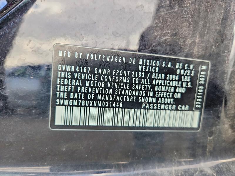 Aukcja sprzedaży 2022 Volkswagen Jetta, vin: 3VWGM7BUXNM031446, numer aukcji: 55208196