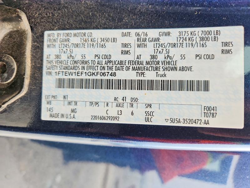 Aukcja sprzedaży 2016 Ford F150, vin: 1FTEW1EF1GKF06748, numer aukcji: 54733646