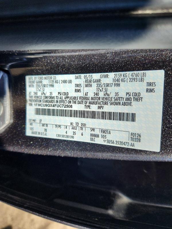 Auction sale of the 2015 Ford Escape, vin: 1FMCU9GX4FUC72508, lot number: 53937936
