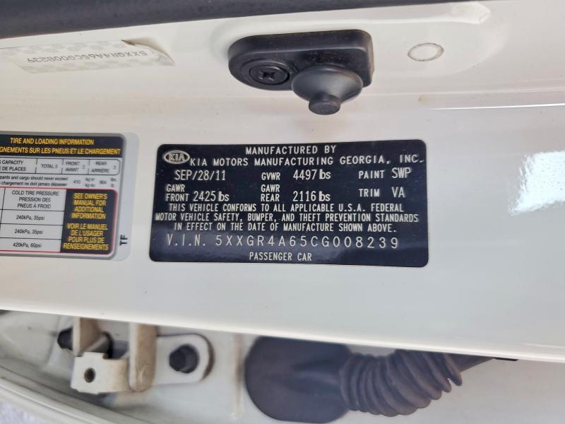 2012 Kia Optima მანქანა იყიდება აუქციონზე, vin: 5XXGR4A65CG008239, აუქციონის ნომერი: 52803716