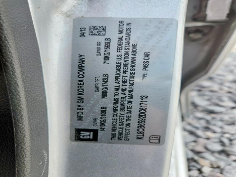 2013 Chevrolet Spark მანქანა იყიდება აუქციონზე, vin: KL8CB6S92DC617113, აუქციონის ნომერი: 55191446