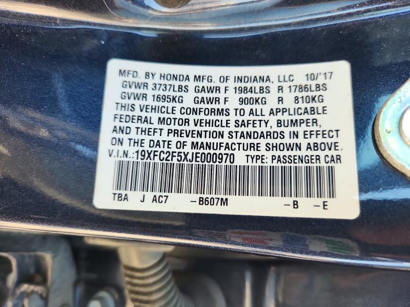 53217946 :رقم المزاد ، 19XFC2F5XJE000970 vin ، 2018 Honda Civic مزاد بيع
