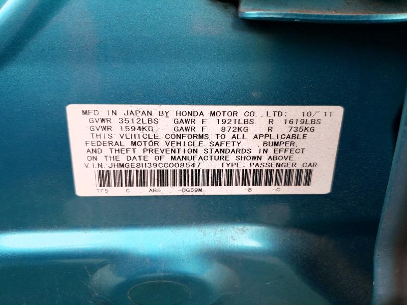 2012 Honda Fit მანქანა იყიდება აუქციონზე, vin: JHMGE8H39CC008547, აუქციონის ნომერი: 52928156