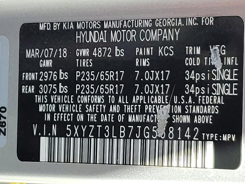 52779646 :رقم المزاد ، 5XYZT3LB7JG568142 vin ، 2018 Hyundai Santa Fe Sport مزاد بيع