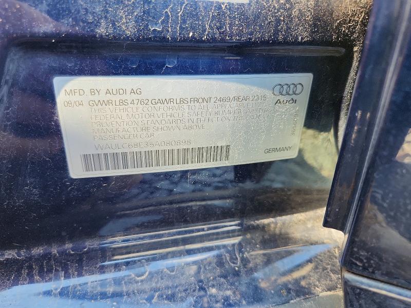 Продаж на аукціоні авто 2005 Audi A4, vin: WAULC68E35A080898, номер лоту: 54513846