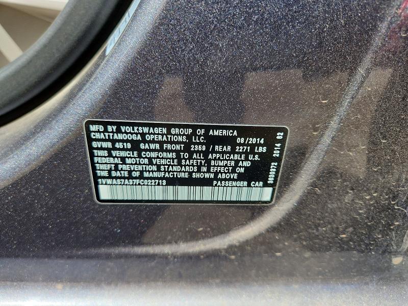 2015 Volkswagen Passat მანქანა იყიდება აუქციონზე, vin: 1VWAS7A37FC022713, აუქციონის ნომერი: 52769886