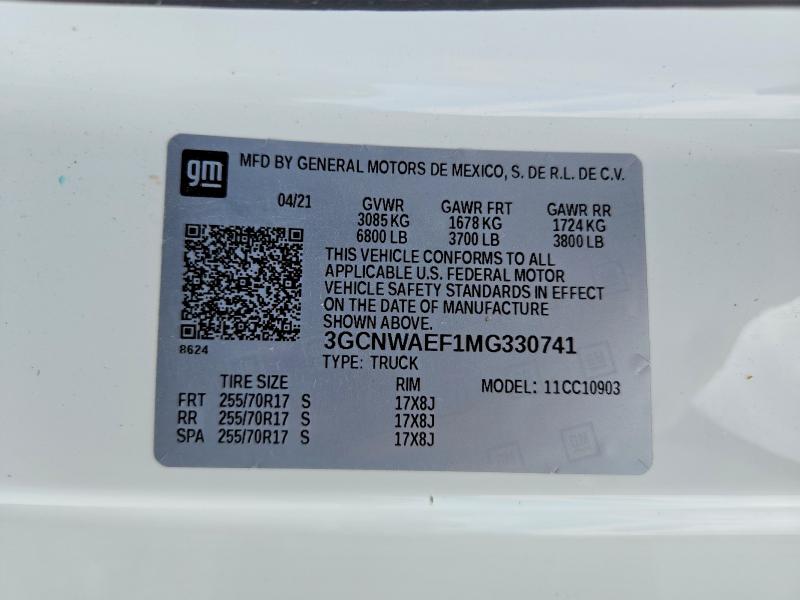 Продажа на аукционе авто 2021 Chevrolet Silverado, vin: 3GCNWAEF1MG330741, номер лота: 54810656