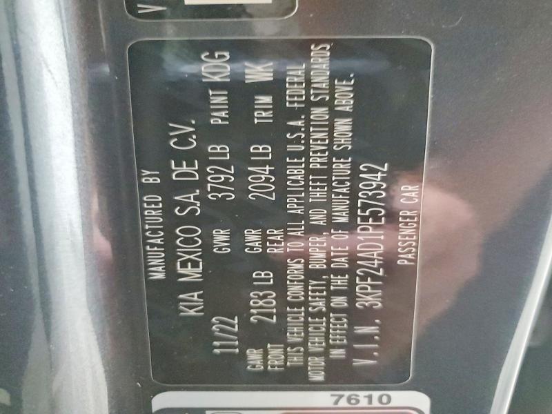2023 Kia Forte მანქანა იყიდება აუქციონზე, vin: 3KPF24AD1PE573942, აუქციონის ნომერი: 53654336