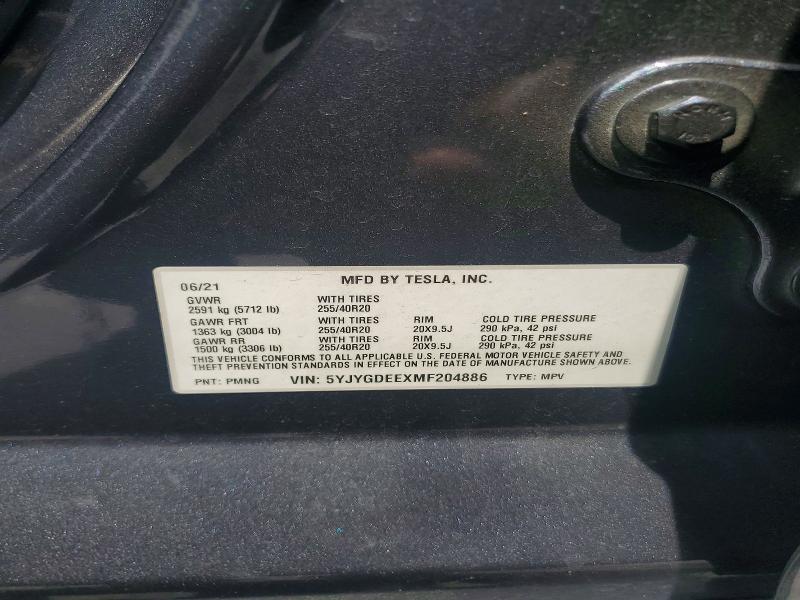 Продажа на аукционе авто 2021 Tesla Model Y, vin: 5YJYGDEEXMF204886, номер лота: 52056726