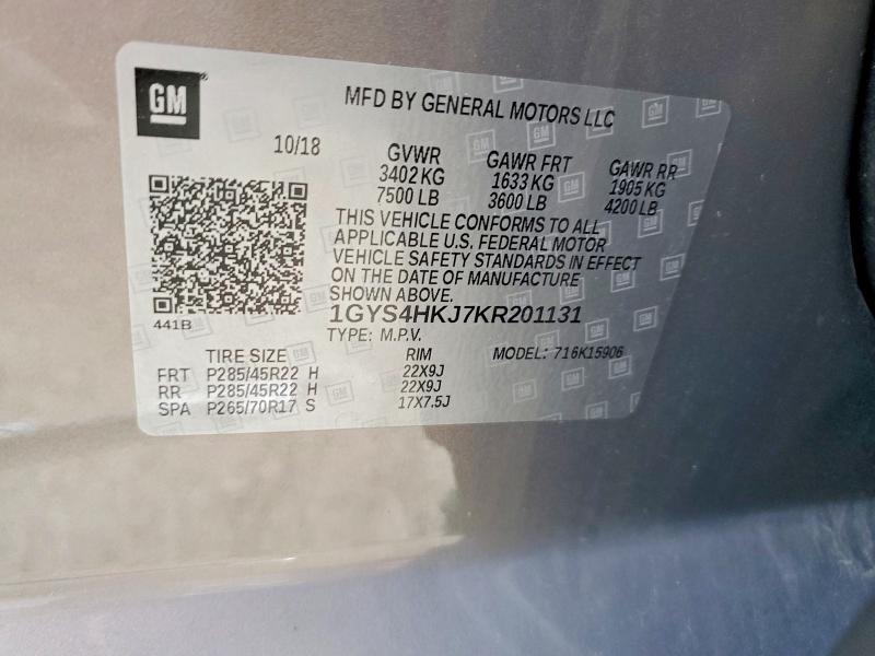 2019 Cadillac Escalade მანქანა იყიდება აუქციონზე, vin: 1GYS4HKJ7KR201131, აუქციონის ნომერი: 53338796
