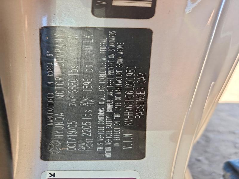 2006 Hyundai Tiburon მანქანა იყიდება აუქციონზე, vin: KMHHN65F06U201981, აუქციონის ნომერი: 54673616