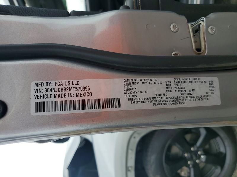 2021 Jeep Compass მანქანა იყიდება აუქციონზე, vin: 3C4NJCBB2MT570996, აუქციონის ნომერი: 53834026