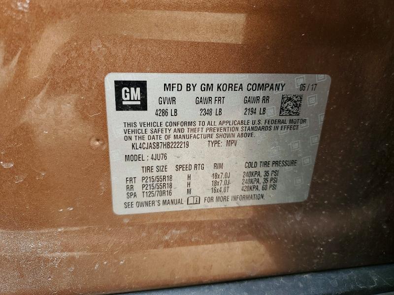 Aukcja sprzedaży 2017 Buick Encore, vin: KL4CJASB7HB222219, numer aukcji: 54465706