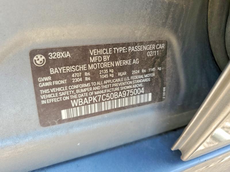 2011 Bmw 328 მანქანა იყიდება აუქციონზე, vin: WBAPK7C50BA975004, აუქციონის ნომერი: 53590386