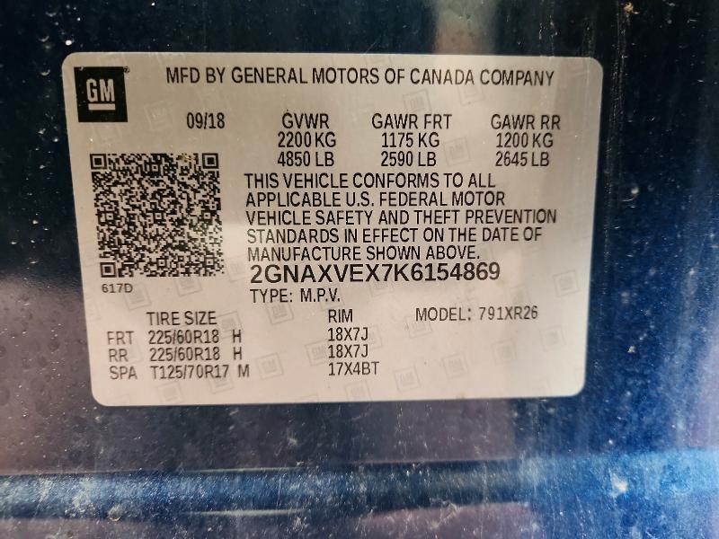 Продажа на аукционе авто 2019 Chevrolet Equinox, vin: 2GNAXVEX7K6154869, номер лота: 54581846