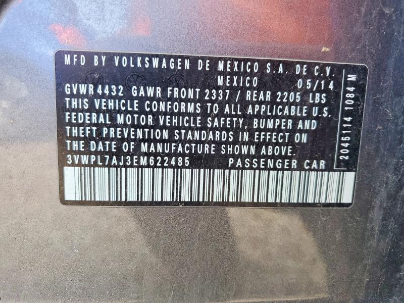 50953776 :رقم المزاد ، 3VWPL7AJ3EM622485 vin ، 2014 Volkswagen Jetta مزاد بيع