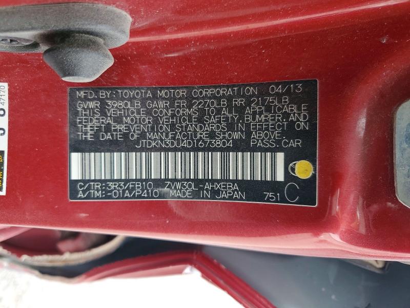 Продаж на аукціоні авто 2013 Toyota Prius, vin: JTDKN3DU4D1673804, номер лоту: 55024656