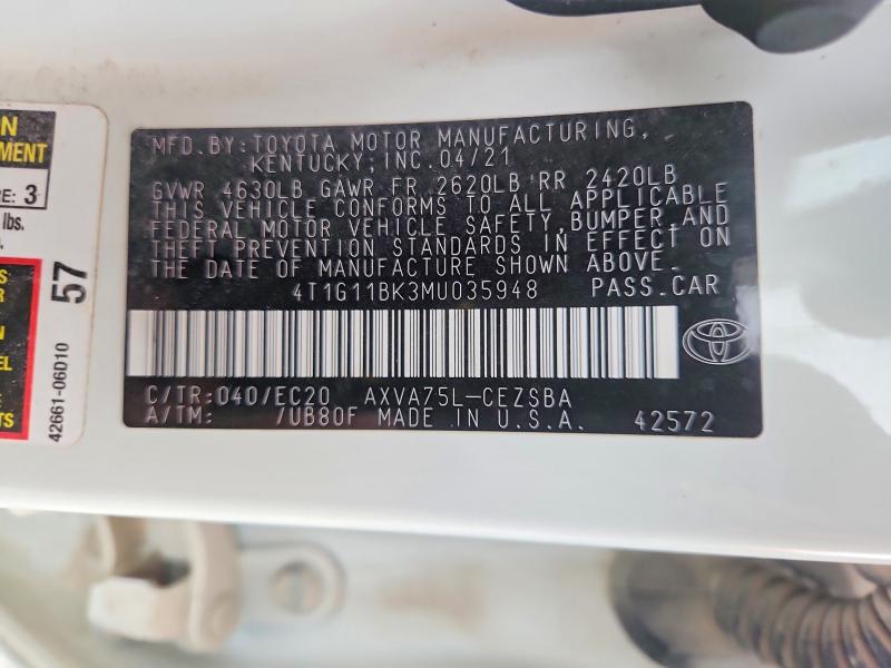 55073816 :رقم المزاد ، 4T1G11BK3MU035948 vin ، 2021 Toyota Camry مزاد بيع