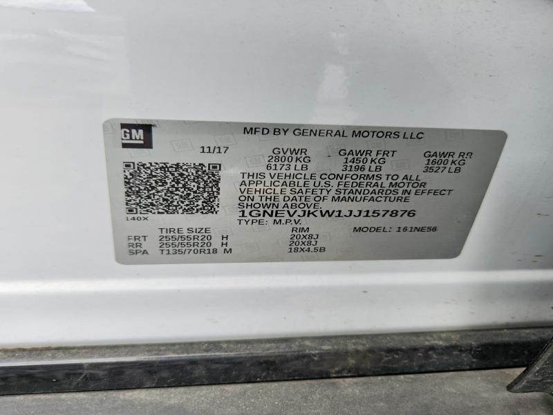 Aukcja sprzedaży 2018 Chevrolet Traverse, vin: 1GNEVJKW1JJ157876, numer aukcji: 52772916