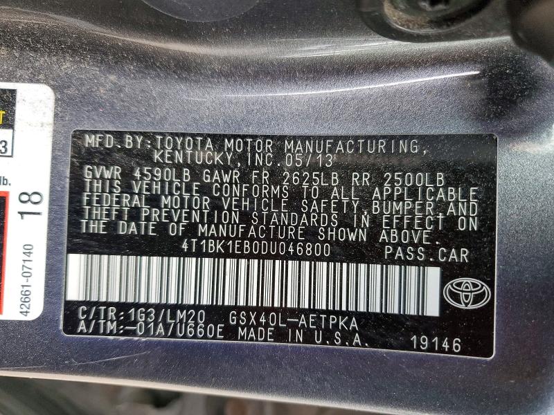 Продаж на аукціоні авто 2013 Toyota Avalon, vin: 4T1BK1EB0DU046800, номер лоту: 52849636