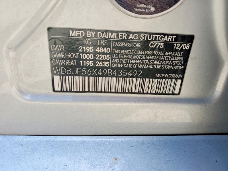 55206326 :رقم المزاد ، WDBUF56X49B435492 vin ، 2009 Mercedes-benz E مزاد بيع