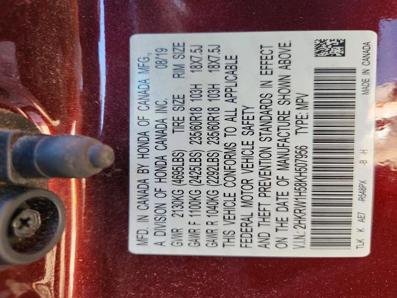 55120056 :رقم المزاد ، 2HKRW1H58KH507956 vin ، 2019 Honda Cr-v مزاد بيع
