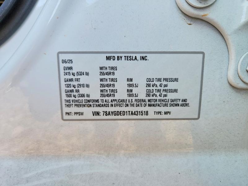 54204406 :رقم المزاد ، 7SAYGDED1TA431518 vin ، 2026 Tesla Model Y مزاد بيع