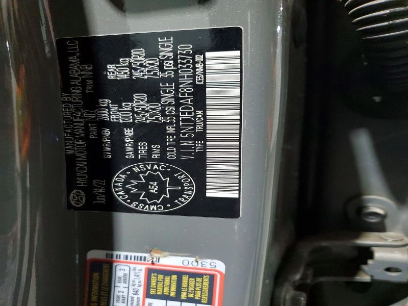 54968166 :رقم المزاد ، 5NTJEDAF8NH033730 vin ، 2022 Hyundai Santa Cruz مزاد بيع