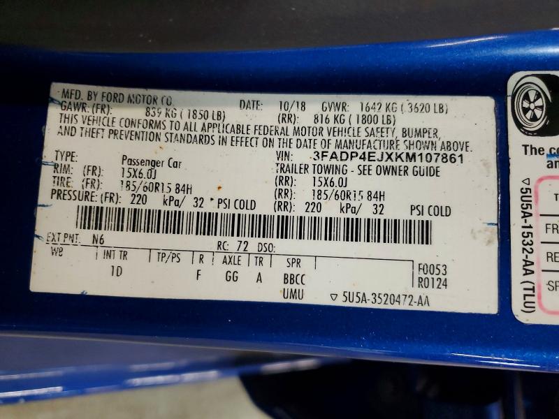 52868426 :رقم المزاد ، 3FADP4EJXKM107861 vin ، 2019 Ford Fiesta مزاد بيع