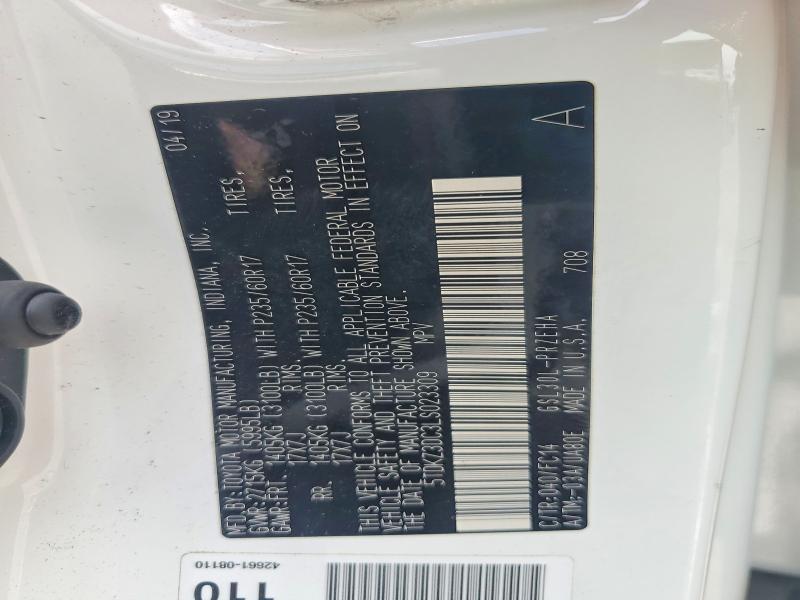 52345206 :رقم المزاد ، 5TDKZ3DC3LS023309 vin ، 2020 Toyota Sienna مزاد بيع