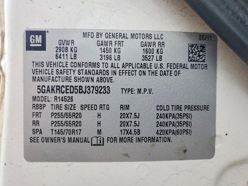 51963066 :رقم المزاد ، 5GAKRCED5BJ379233 vin ، 2011 Buick Enclave مزاد بيع