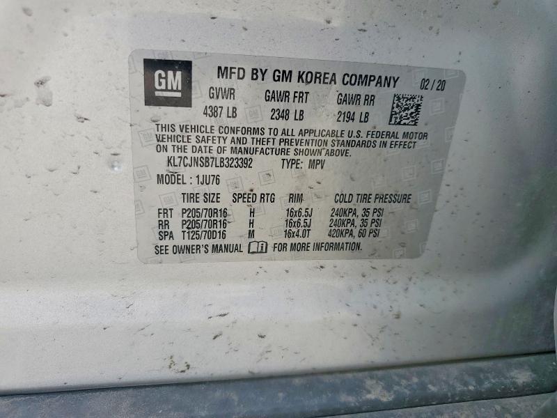 52902906 :رقم المزاد ، KL7CJNSB7LB323392 vin ، 2020 Chevrolet Trax مزاد بيع