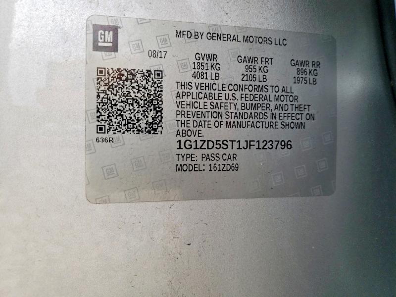 Aukcja sprzedaży 2018 Chevrolet Malibu, vin: 1G1ZD5ST1JF123796, numer aukcji: 53138306