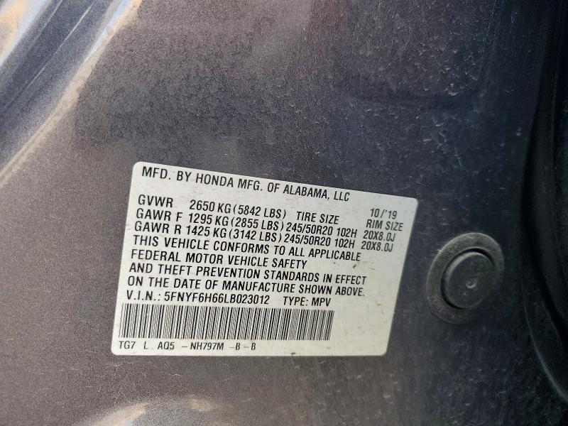 Aukcja sprzedaży 2020 Honda Pilot, vin: 5FNYF6H66LB023012, numer aukcji: 52711296