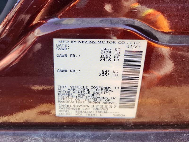 Продажа на аукционе авто 2023 Nissan Altima, vin: 1N4BL4DV9PN373537, номер лота: 52551546
