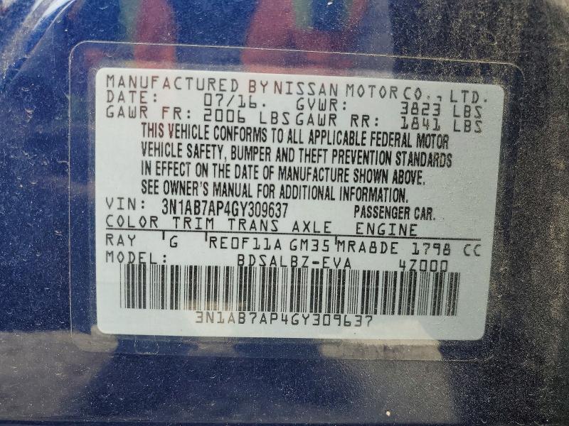 Продажа на аукционе авто 2016 Nissan Sentra, vin: 3N1AB7AP4GY309637, номер лота: 52583046