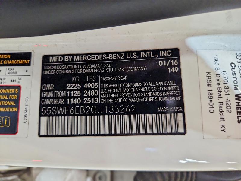 2016 Mercedes-benz C მანქანა იყიდება აუქციონზე, vin: 55SWF6EB2GU133262, აუქციონის ნომერი: 54117396