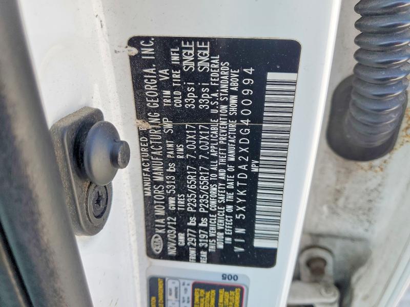 54211296 :رقم المزاد ، 5XYKTDA2XDG400994 vin ، 2013 Kia Sorento مزاد بيع