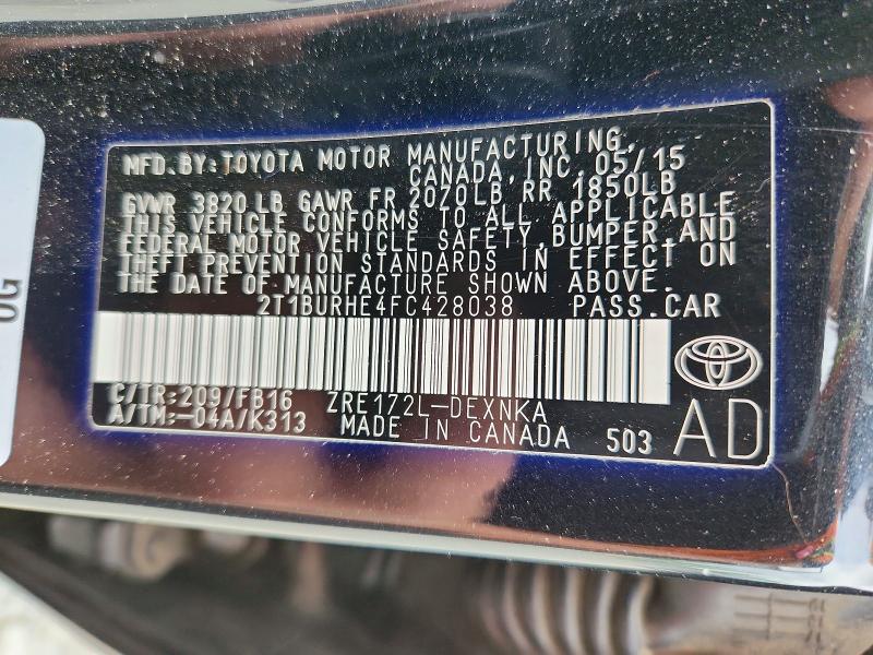 Продаж на аукціоні авто 2015 Toyota Corolla, vin: 2T1BURHE4FC428038, номер лоту: 52516176