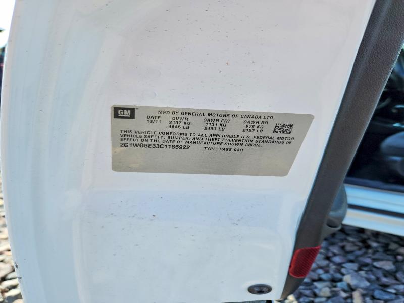 Продаж на аукціоні авто 2012 Chevrolet Impala, vin: 2G1WG5E33C1165922, номер лоту: 52921186