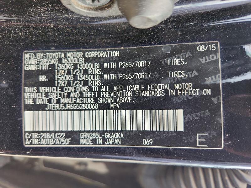 Aukcja sprzedaży 2016 Toyota 4runner, vin: JTEBU5JR6G5280068, numer aukcji: 53833806