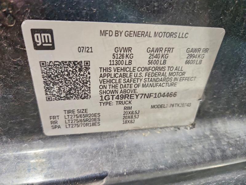 54113676 :رقم المزاد ، 1GT49REY7NF104466 vin ، 2022 Gmc Sierra مزاد بيع