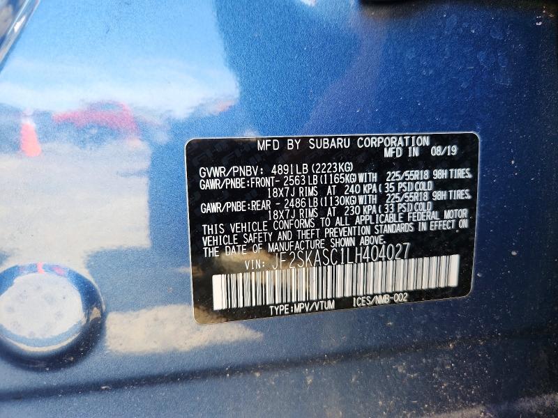 2020 Subaru Forester მანქანა იყიდება აუქციონზე, vin: JF2SKASC1LH404027, აუქციონის ნომერი: 52004516