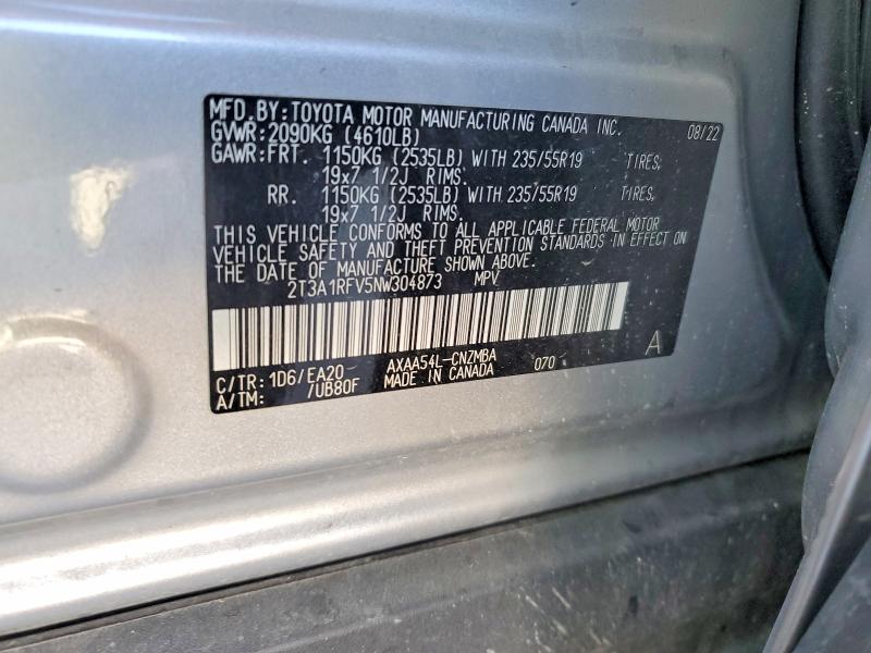 Продаж на аукціоні авто 2022 Toyota Rav4, vin: 2T3A1RFV5NW304873, номер лоту: 53369816