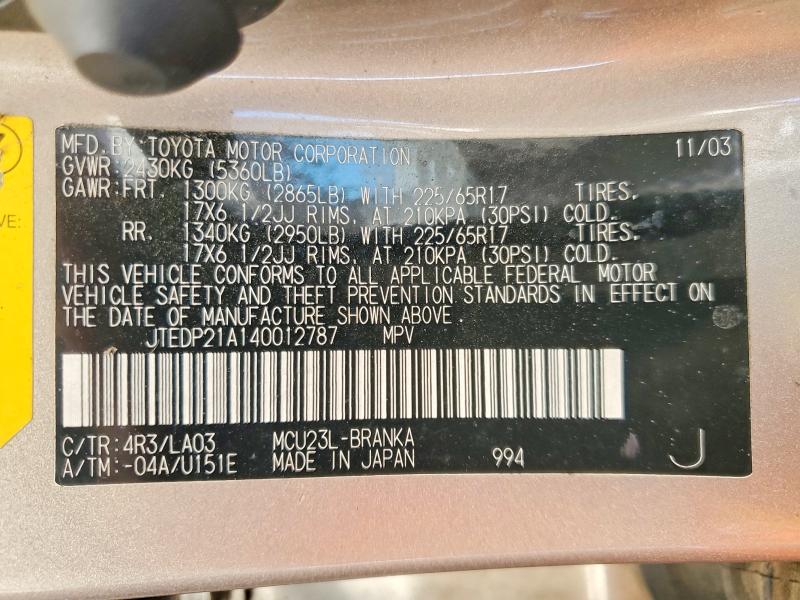 54545666 :رقم المزاد ، JTEDP21A140012787 vin ، 2004 Toyota Highlander مزاد بيع