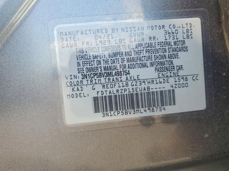 Продаж на аукціоні авто 2021 Nissan Kicks, vin: 3N1CP5BV3ML498754, номер лоту: 52396376