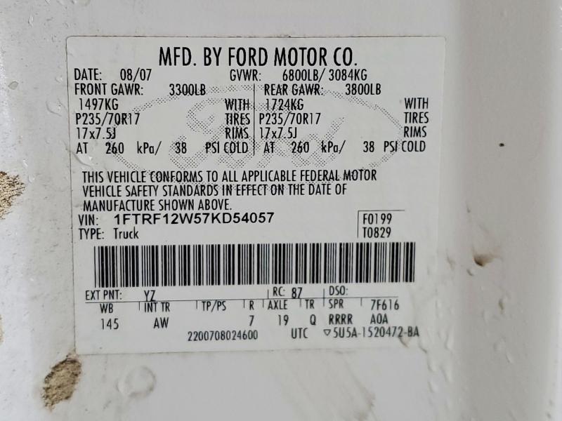 Aukcja sprzedaży 2007 Ford F150, vin: 1FTRF12W57KD54057, numer aukcji: 54839566